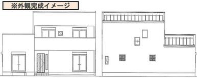 【完成イメージ】高気密・高断熱のオール電化住宅。木造ガルバリウム鋼板葺２階建。