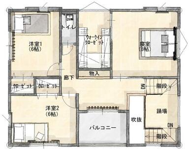 《２Ｆ》寝室８帖、洋室６帖と広々としたお部屋になっているので自室でもゆったりと過ごすことができます。