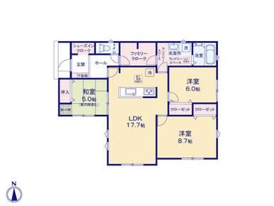 ２号棟　平屋３ＬＤＫ+Ｓ（ファミリークローク）
