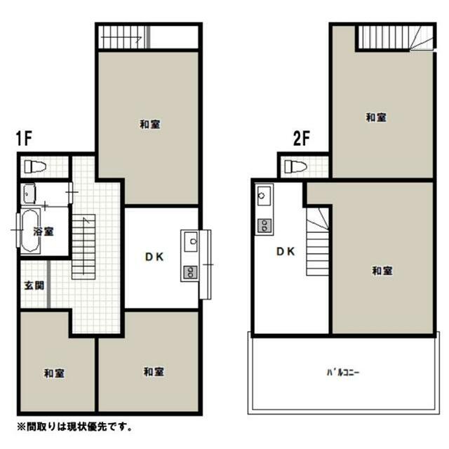 5DKで南側にバルコニーがあります。間取りは現況優先です。