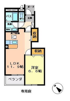 専用庭付きの１ＬＤＫ。