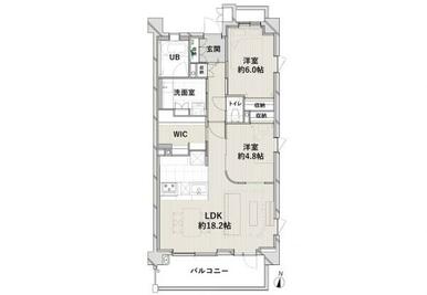 2LDK+WIC、専有面積70.36平米、バルコニー面積10.13平米