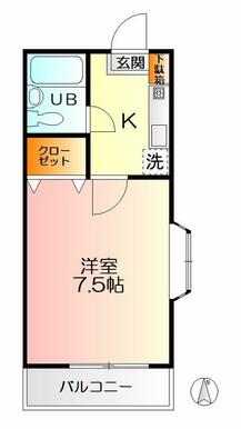 広々７．５の洋室、キッチンと扉で仕切れて冷暖房効率良し！