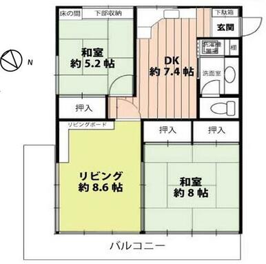 和洋折衷のインテリア使いが映えるリビング・和室の間取りです