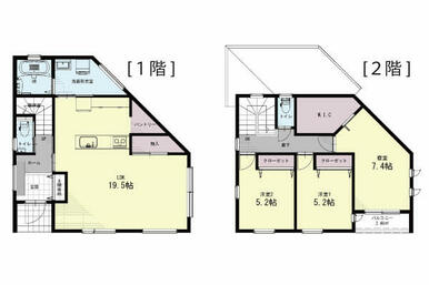 全室南向き。ＬＤＫは広々１９．５帖！地形を最大限活用したプランです。