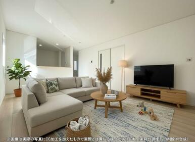 開放感のあるゆとりあるリビング。採光にもこだわった居心地の良い空間です♪