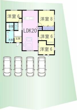 車4台駐車可能！※車の配置は一例です。