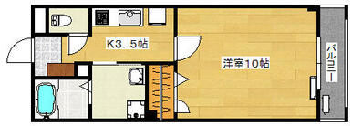 １０帖の洋室と３．５帖のキッチンといった