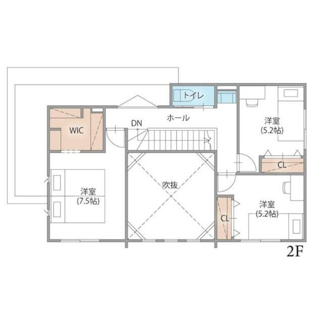 【２階間取り図】２階にも洗面台を完備。１階に降りる手間を省き、生活動線を快適に。