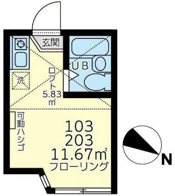 １０３　洋室５．６帖＋ロフト４帖・ロフト高１．４ｍ　ロフトにＴＶ端子設置