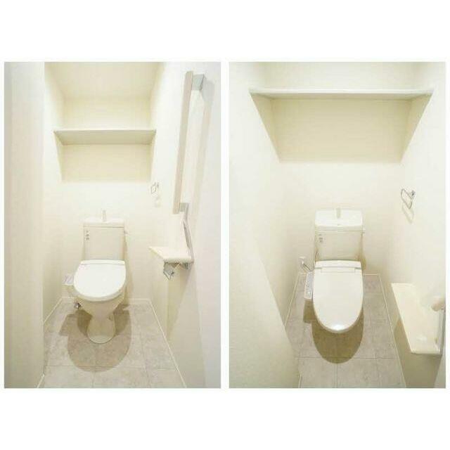 【トイレ】暖房洗浄便座・タオル掛け・棚収納のついたトイレです！！便座に暖房機能がございますので、冬…