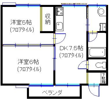 間取図～図面下のベランダ側が西です（右が南）