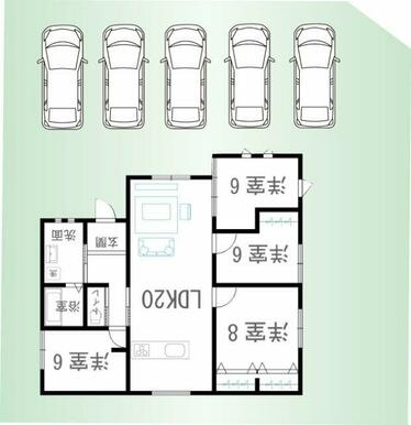 車5台駐車可能！※車の配置は一例です。