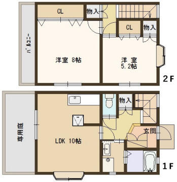 洋室５．２帖　洋室８ ＬＤＫ１０帖　ロフト
