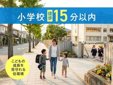 小学校まで徒歩１５分以内で通学可能。お子さまの通学負担が少なく、成長を見守れる安心の住環境です。