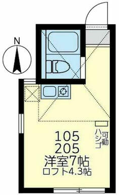 ２０５　洋室６帖＋ロフト４．３帖