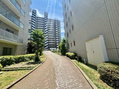 棟と棟の間には、ゆったり幅のある風の通り道があります。2025年6月撮影