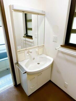 シャワー付きの三面鏡洗面化粧台