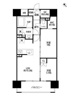 ２ＬＤＫ、価格４０９９万円、専有面積４６．２４㎡、バルコニー面積７．２㎡、ＳＩＣ、ＷＩＣ付きでお荷物