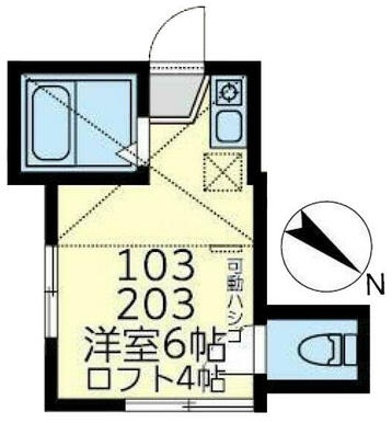 ２０３　洋室６帖＋ロフト４帖