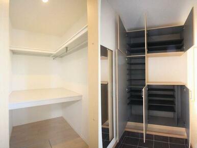 【収納】左は北洋室のウォークインクローゼット、右は玄関ホールのシューズクローゼットです。出かける前…