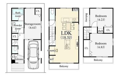 【建物プラン例】建物価格１７９９万円、建物面積８７．６１㎡