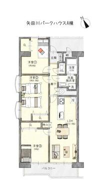 ３ＬＤＫ、専有面積７６．７２㎡、バルコニー面積７．８１㎡