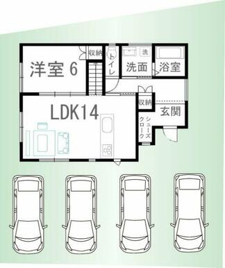 車4台駐車可能！※車の配置は一例です。