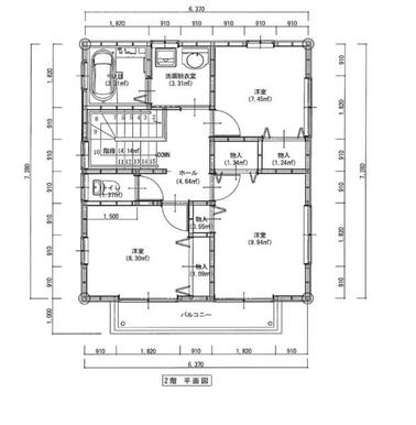 参考プラン（２階）洋室６．０帖　５．０帖　４．５帖