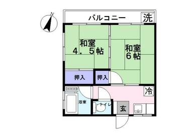 和室２部屋の２Ｋ　バルコニー側に建物がないので、明るくて解放感のあるお部屋です♪