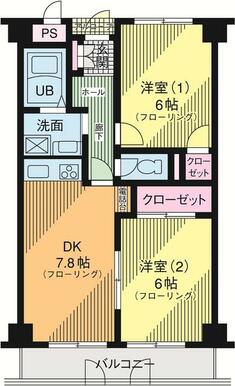 全室フローリング。最上階・南東向き角部屋で日当たり＆眺望良好。３口ガスコンロ付き。