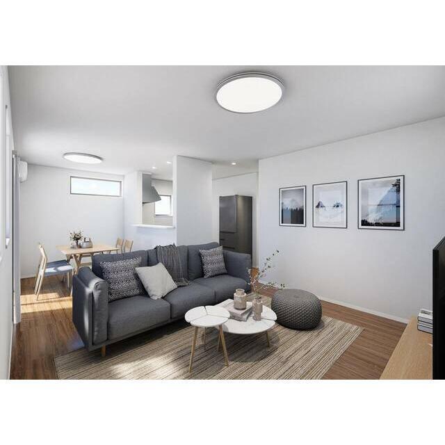 家具のデザインや配置でリビングの印象は大きく変わります。ぜひ自分の感性に合う空間を（1号棟）