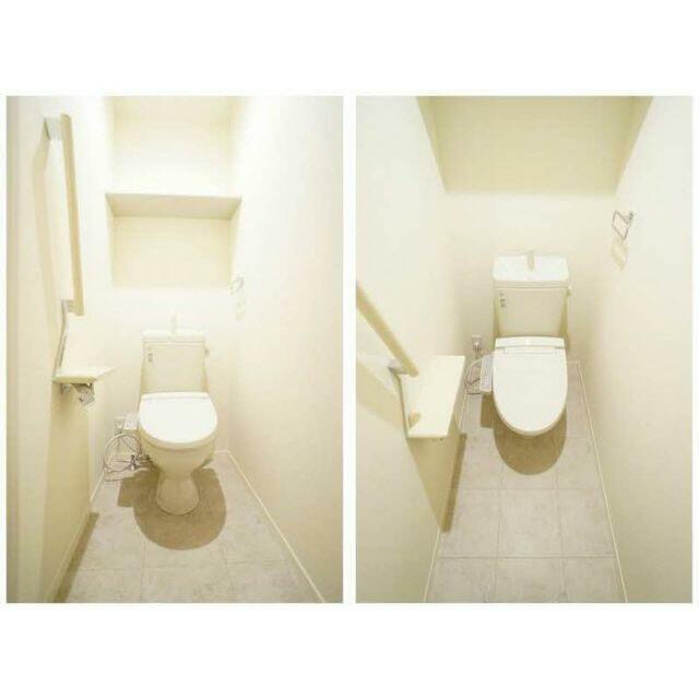 【トイレ】暖房洗浄便座・タオル掛け・棚収納のついたトイレです！！便座に暖房機能がございますので、冬…