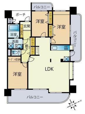 明るく開放的！三方角部屋。眺望良好！海も山も北九州空港への橋も見えます。ＬＤＫ広々約２２帖！