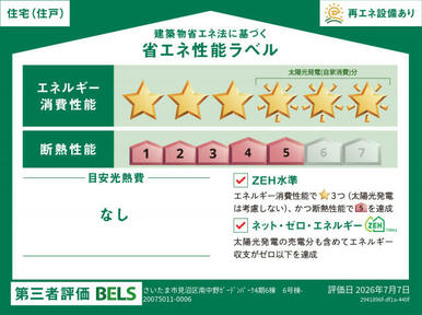 【ブルーミングガーデン さいたま市見沼区南中野ガーデンパーク4期6棟-長期優良住宅- 第IV期6号棟】省エネ性能ラベル 本ラベルは特定の住戸の性能を示すものではありません。