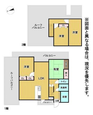 和室と洋室のある間取りで、ライフスタイルに合わせた住空間が魅力。１階ＬＤＫと２階の居室でプライバシー