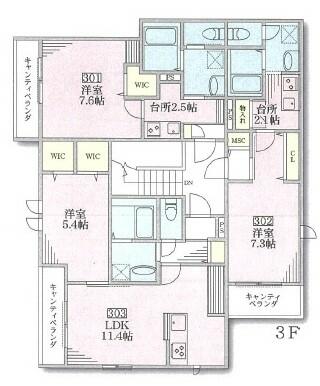 ３Ｆ平面図全体で見た場合のお部屋の位置