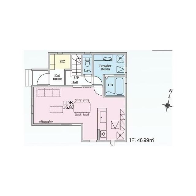 １階間取り図面　リビング16帖以上