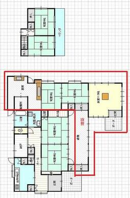赤枠内が平成８年に増築した部分です