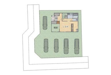 【イメージ図】駐車場の配置図です。並列４台＋１台停められます。沢山停められてお客様にも便利ですね♪