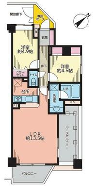 ２ＬＤＫの間取です。東南の角部屋になります