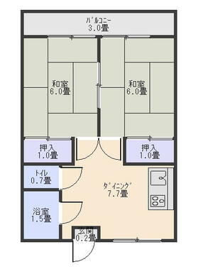 この図面の反転タイプ、キッチンの位置が玄関脇となります。