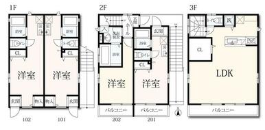 １ＬＤＫ×１戸、１Ｒ×３戸