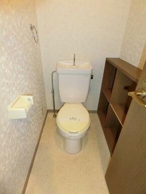 トイレに大きめの収納スペースあります。