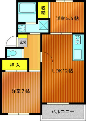 南東向きバルコニー、振分タイプ２ＤＫ！