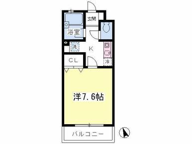 24平米　洋室7.6帖の１K！