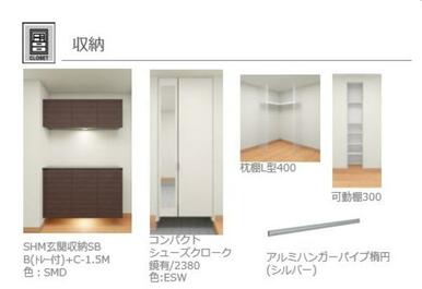 ■収納　イメージ■　玄関ホールには上下に分かれたシューズボックス付。ＬＥＤ照明付で手元も明るく照らし
