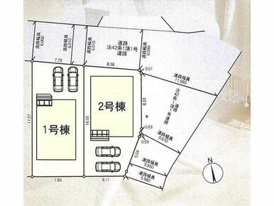 区画図です。駐車スペースは2台可能！