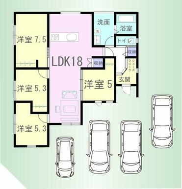 車4台駐車可能です！※車の配置は一例です。
