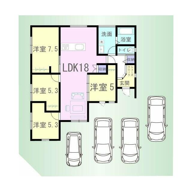 車4台駐車可能です！※車の配置は一例です。